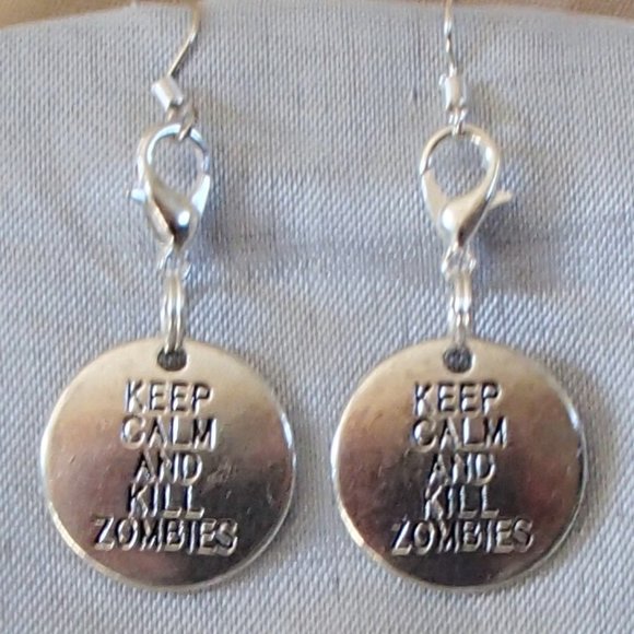 COPY - COPY - Zombie Tag Keep Calm Handcrafted Earrings Zipper Pull WD Fans - Picture 5 of 10